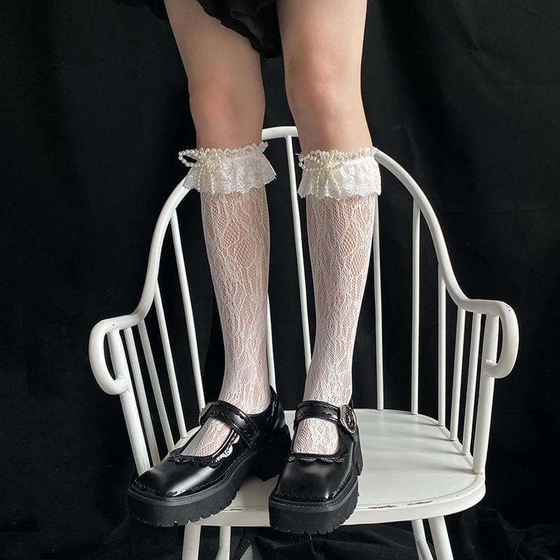 Enchanting Sheer Lace Bow Knee High Socks | Gothic Glam & Dark Academia Fall Fashion