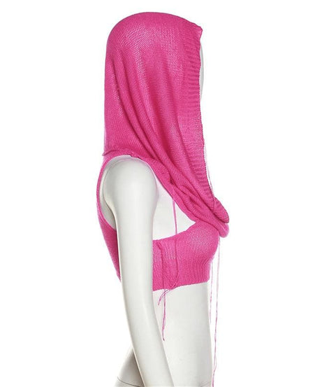 Edgy Knit Sleeveless Hooded Crop Top for Fall – Chic Streetwear Essential
