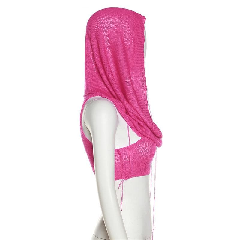 Edgy Knit Sleeveless Hooded Crop Top for Fall – Chic Streetwear Essential