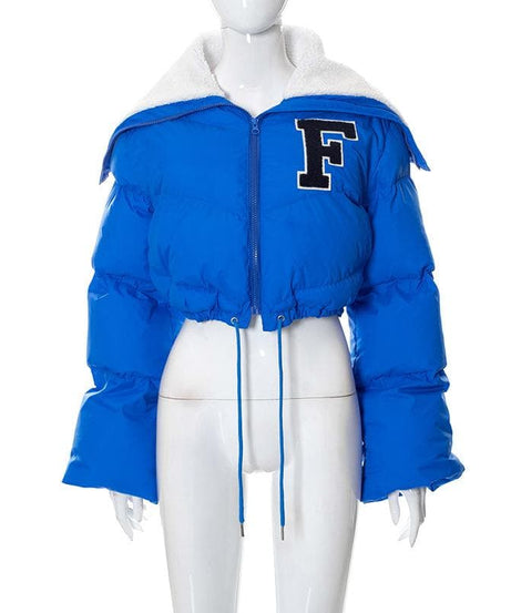 The 'F' Factor Cropped Puffer Jacket: Cozy Sherpa Collar & Trendy Fall Style