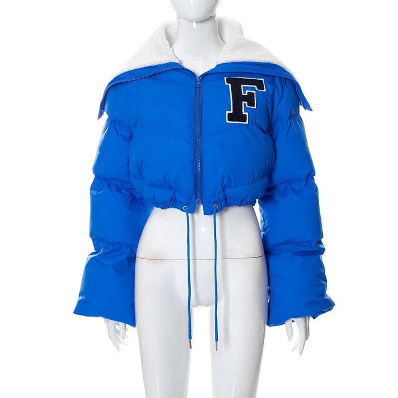 The 'F' Factor Cropped Puffer Jacket: Cozy Sherpa Collar & Trendy Fall Style