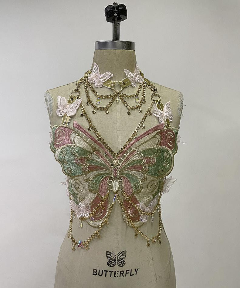 Enchanted Butterfly Halter Top & Body Chain with Choker | Festival Rave & Halloween Statement Piece