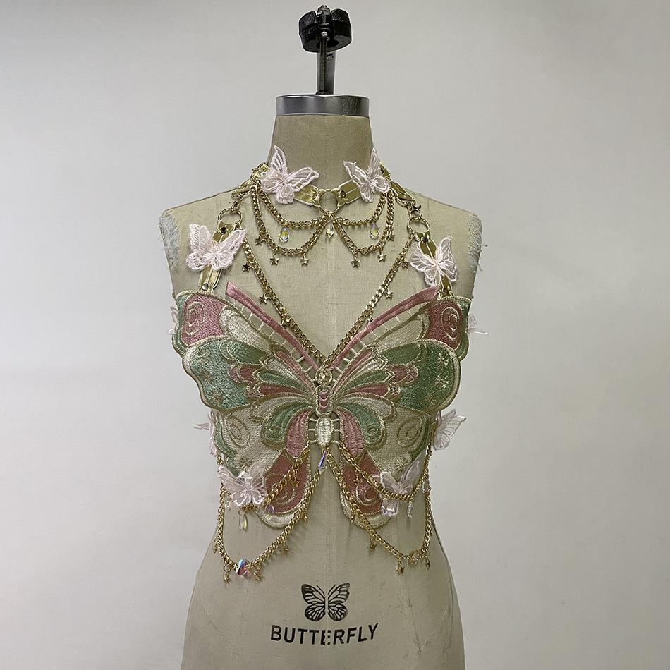 Enchanted Butterfly Halter Top & Body Chain with Choker | Festival Rave & Halloween Statement Piece