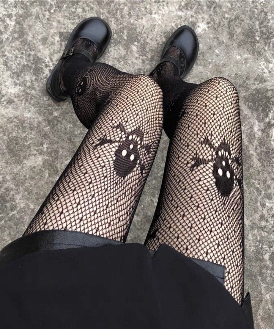 Creepy-Chic Spider Web Fishnet Tights for Women - Gothic Halloween Legwear