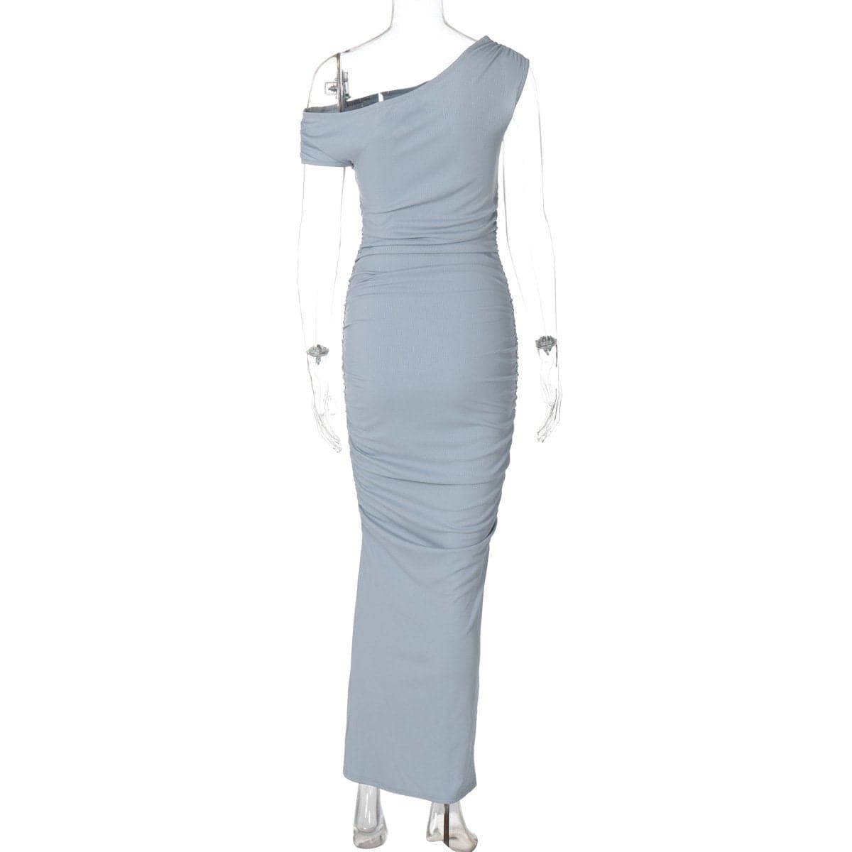 Elevate Your Style: Powder Blue One-Shoulder Ruched Ribbed Maxi Dress – Fall & Holiday Event Ready