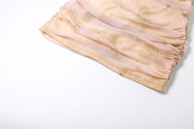 Spooky Chic Halter Mini Dress - Distressed Mummy Ruched Bodycon for Halloween & Fall Parties