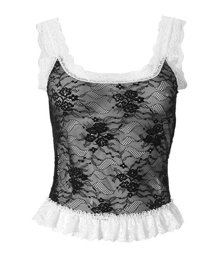 Sultry Black & White Lace Ruffle Cami Top - Fall Flirts & Holiday Glam