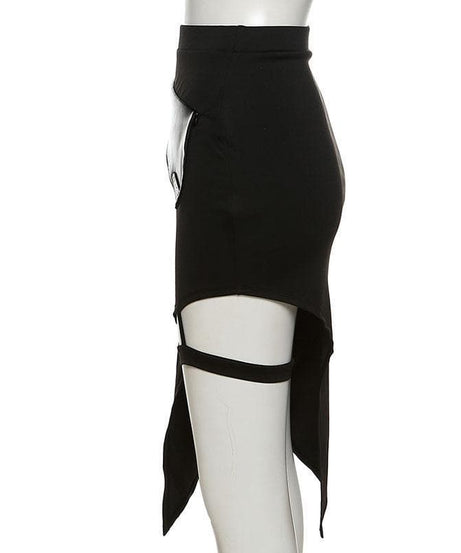 Rogue Elegance Asymmetric Garter Slit Skirt - Your Ultimate Fall & Halloween Statement Piece