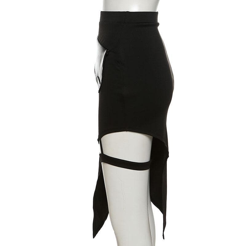 Rogue Elegance Asymmetric Garter Slit Skirt - Your Ultimate Fall & Halloween Statement Piece