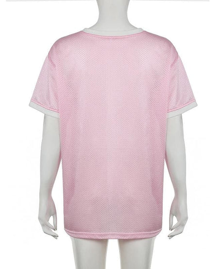 Women's Pink '96' Mesh Jersey V-Neck Top - Fall Game Day & Sporty Athleisure