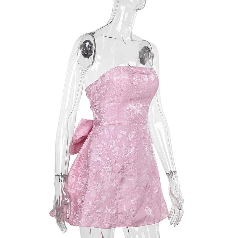 Blush Pink Floral Jacquard Strapless Mini Dress - Chic Fall Party & Homecoming Style