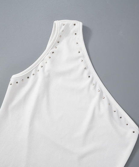 Chic White One-Shoulder Studded Romper Playsuit | Resort & New Year's Eve Ready