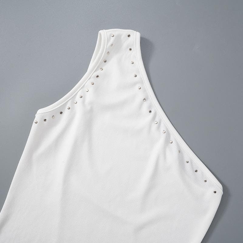 Chic White One-Shoulder Studded Romper Playsuit | Resort & New Year's Eve Ready
