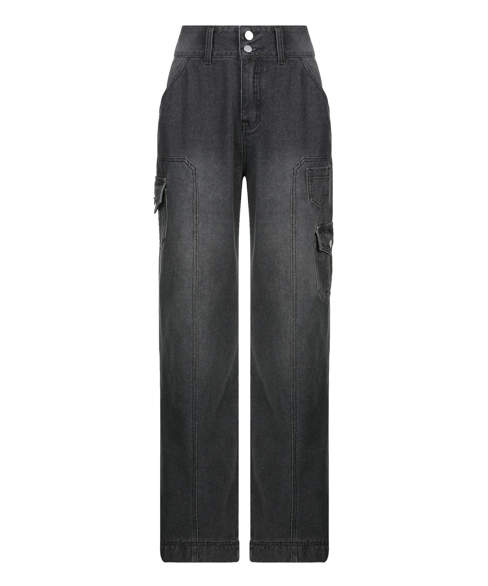 Fall Trend: Women's High-Rise Baggy Cargo Jeans - Y2K Faded Denim