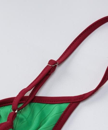 Fall & Holiday Ready: Chic Ribbed Cut-Out Midi Dress with Red Trim – Figure-Flattering Green