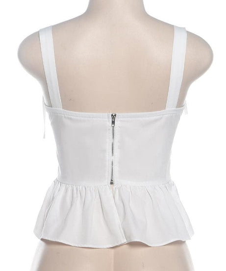 Elevate Your Fall Style: Chic White Corset Peplum Top with Tie Shoulders