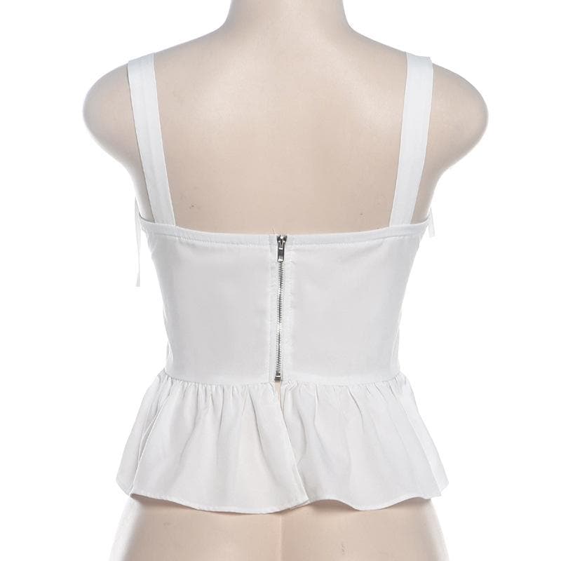 Elevate Your Fall Style: Chic White Corset Peplum Top with Tie Shoulders