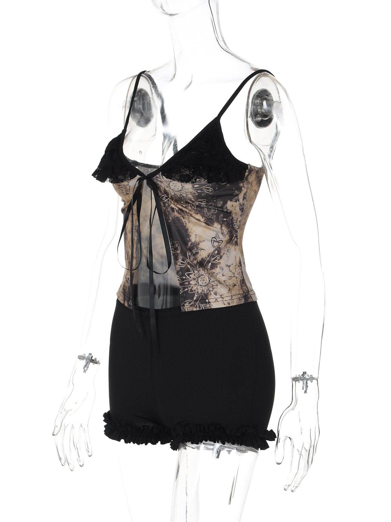 Gothic Bloom Lace & Tie-Front Cami Shorts Set | Cozy Autumn Loungewear