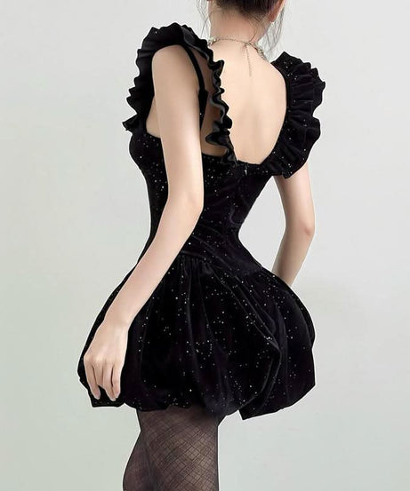 Stardust Rose Velvet Mini Dress - Glamorous 2-Way Off-Shoulder for Holiday Parties & NYE