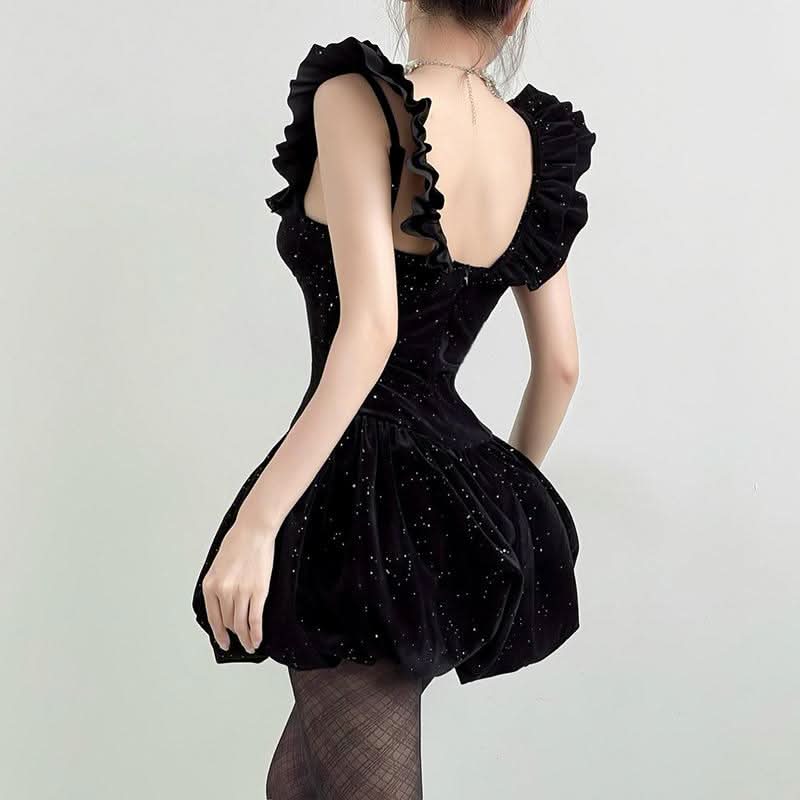 Stardust Rose Velvet Mini Dress - Glamorous 2-Way Off-Shoulder for Holiday Parties & NYE