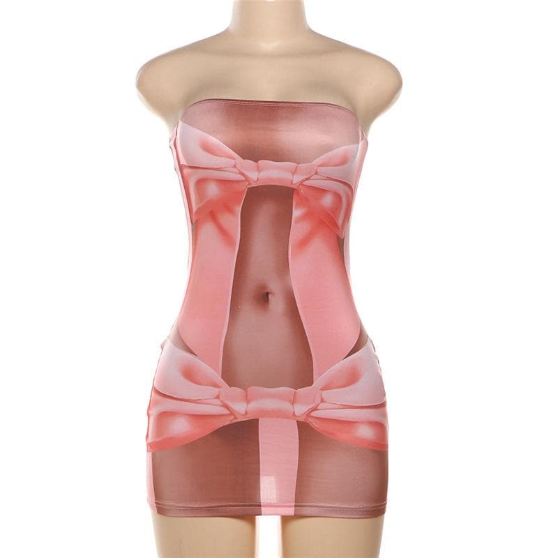 Wrapped in Style: Daring Illusion Bow Mini Dress - Perfect for Halloween & Party Season