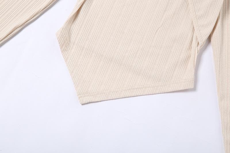 Elevated Fall Ribbed Knit Long Sleeve Top | Chic Chain & Buckle Detail, Asymmetrical Hem