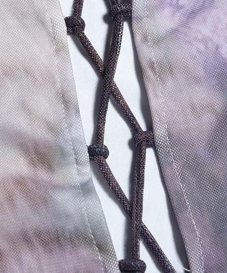 Ethereal Cloud Print Mesh Two-Piece Skirt Set - One-Shoulder Crop Top & Ruched Midi for Fall Nights