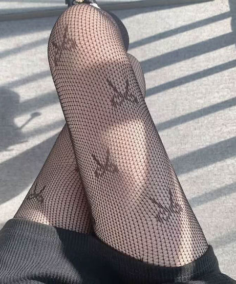 Bowknot pattern fishnet tights