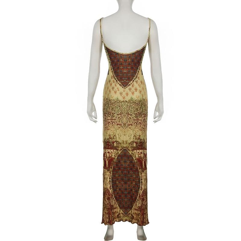 Renaissance Tapestry Print Cami Maxi Dress - Effortless Fall Style