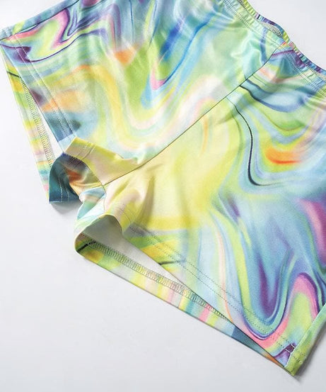 Vibrant Swirl Halter Crop Top & Shorts Set | Trendy Fall Athleisure for Women