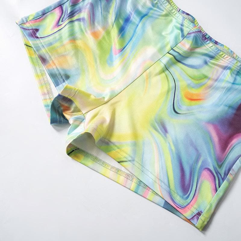 Vibrant Swirl Halter Crop Top & Shorts Set | Trendy Fall Athleisure for Women