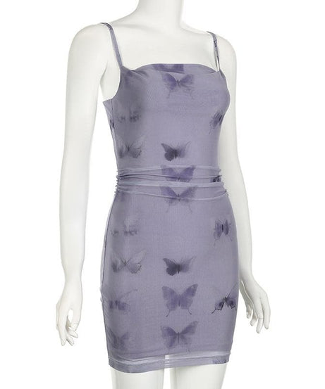 Trendy Butterfly Mesh Ruched Mini Dress - Your Fall Night Out Staple