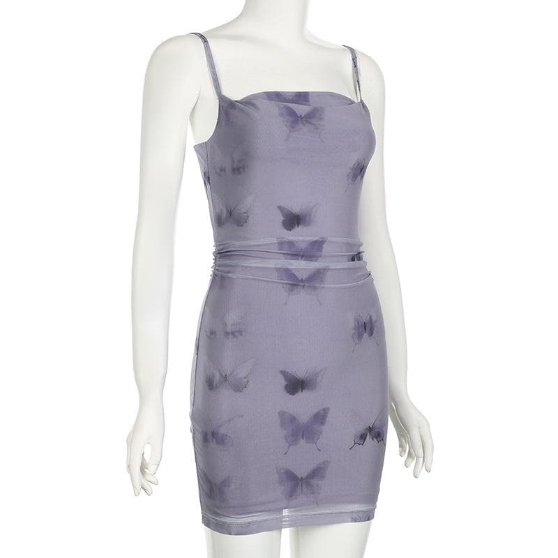 Trendy Butterfly Mesh Ruched Mini Dress - Your Fall Night Out Staple