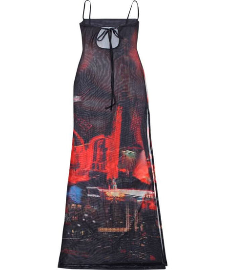 Midnight City Mesh Maxi Dress - Edgy High Slit Cami for Fall Nights Out