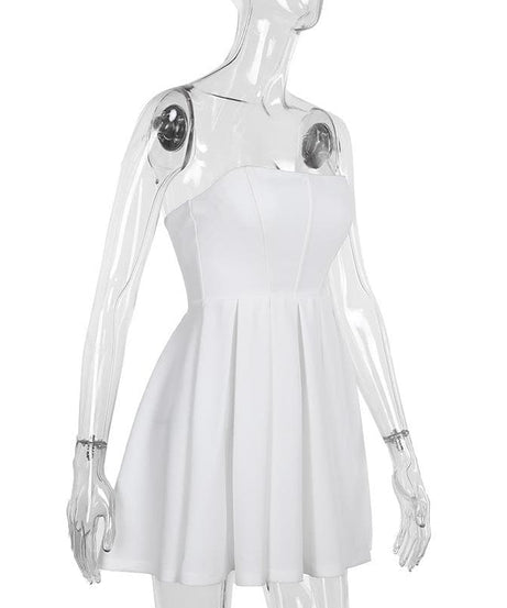 Chic White Strapless Pleated Mini Dress | Effortless Fall Getaway & Party Style