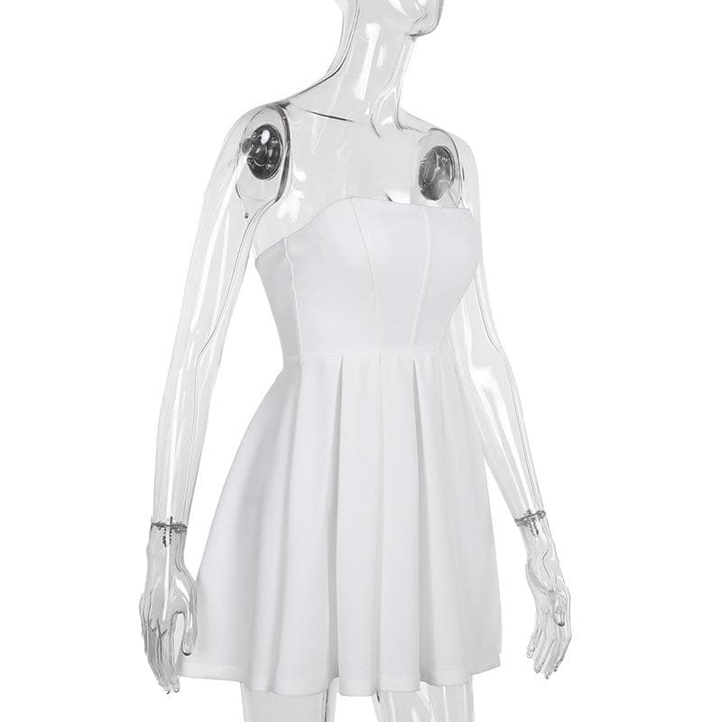 Chic White Strapless Pleated Mini Dress | Effortless Fall Getaway & Party Style