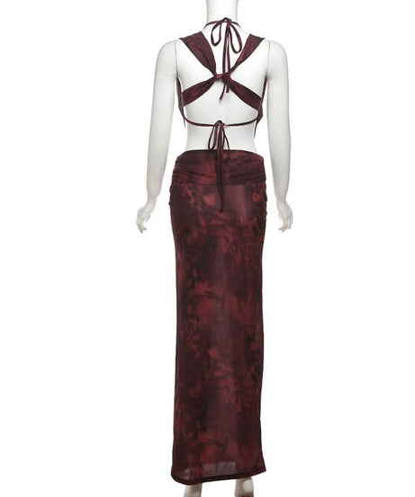 Sultry Fall Nights Halter Maxi Dress | Deep Burgundy Cowl Neck Statement Gown