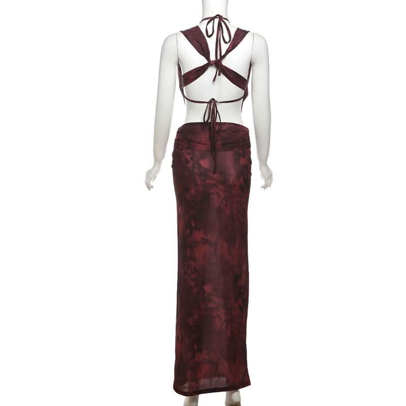 Sultry Fall Nights Halter Maxi Dress | Deep Burgundy Cowl Neck Statement Gown