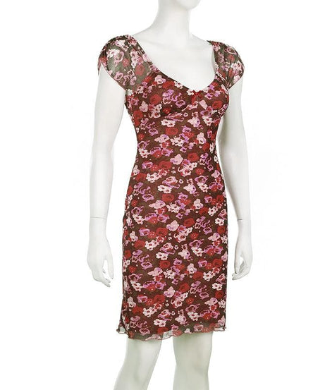 Flirty Fall Floral Mesh Mini Dress - Y2K Sweetheart Cap Sleeve Bodycon