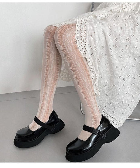 Fall Enchantress Black Lace Fishnet Tights | Spooky Chic & Edgy Autumn Style