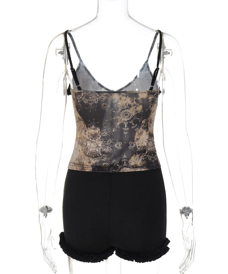 Gothic Bloom Lace & Tie-Front Cami Shorts Set | Cozy Autumn Loungewear