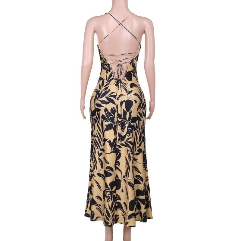 Effortless Chic: Botanical Print Cross-Back Maxi Dress - Your Essential for Fall Getaways