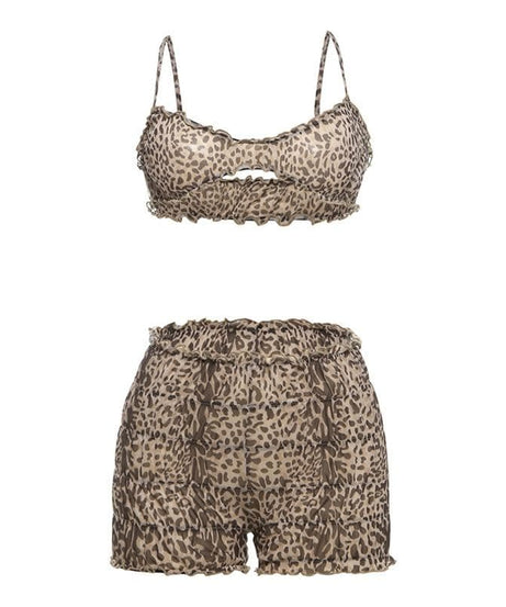 Wild Heart Leopard Ruffle Crop Top & Shorts Set - Your Warm-Weather Getaway