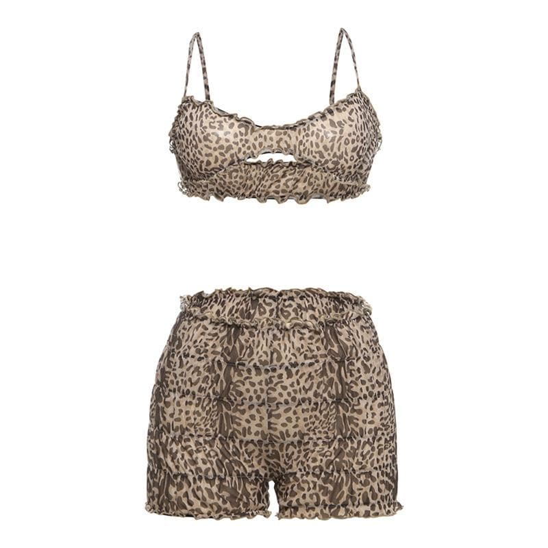 Wild Heart Leopard Ruffle Crop Top & Shorts Set - Your Warm-Weather Getaway