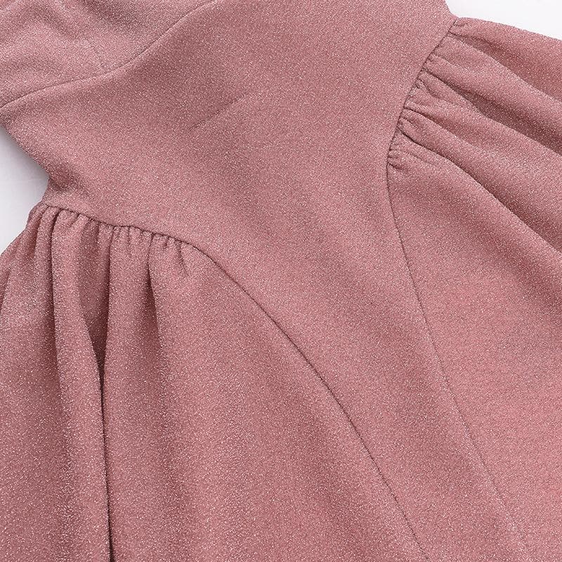 Glam Pink Shimmer Mini Dress - Square Neck A-Line for Fall & Holiday Parties