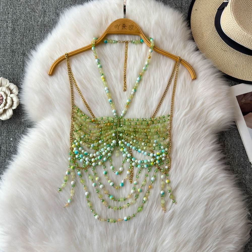 Emerald Dream Beaded Halter Top | Dazzling Resort & Festival Statement Piece for Women