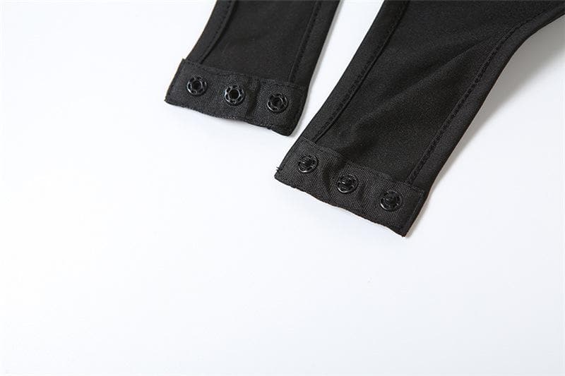 Mystic Nights One-Shoulder Cut-Out Bodysuit - Edgy Black Long Sleeve for Fall Parties & Halloween