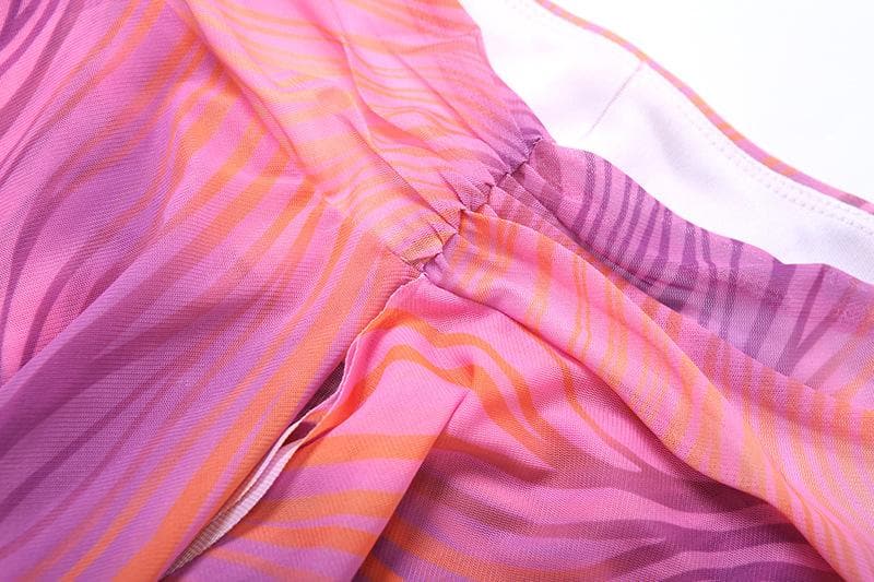 Y2K Pink Swirl Mesh Two-Piece Set: Strapless Crop Top & Asymmetric Mini Skirt - Perfect for Fall Getaways & Parties