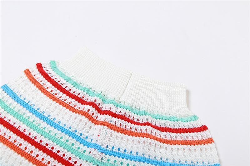 Coastal Chic Striped Crochet Knit Two-Piece Short Set – Your Go-To for Fall Getaways & Sunny Escapes