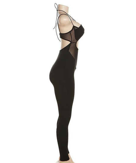 Bold Black Mesh Panel Cutout Halter Jumpsuit - Your Ultimate Fall Night Out Statement